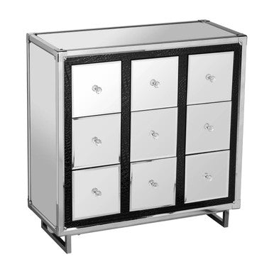 Black Crocodile Leather Effect Mirrored 9 Drawer Cabinet