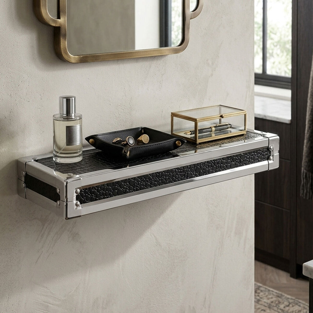 Crocodile Leather Effect Small Wall Shelf