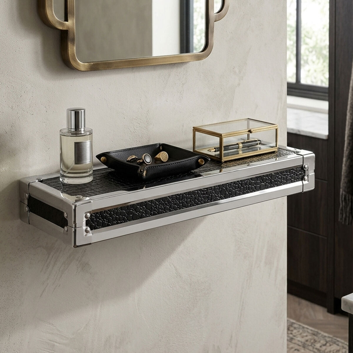 Crocodile Leather Effect Small Wall Shelf