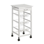 White Kitchen Trolley with Drawer and Basket