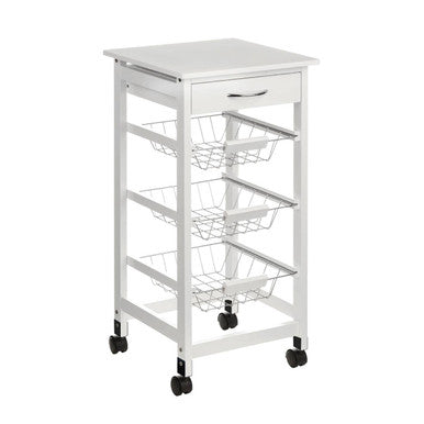 White Kitchen Trolley with Drawer and Basket