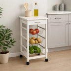 White Kitchen Trolley with Drawer and Basket