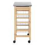 Silver Pinewood Kitchen Trolley with Drawer and Baskets