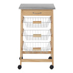 Silver Pinewood Kitchen Trolley with Drawer and Baskets