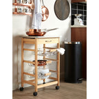 Silver Pinewood Kitchen Trolley with Drawer and Baskets