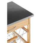 Silver Pinewood Kitchen Trolley with Drawer and Baskets