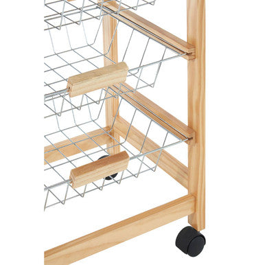Silver Pinewood Kitchen Trolley with Drawer and Baskets