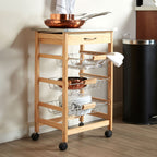 Silver Pinewood Kitchen Trolley with Drawer and Baskets