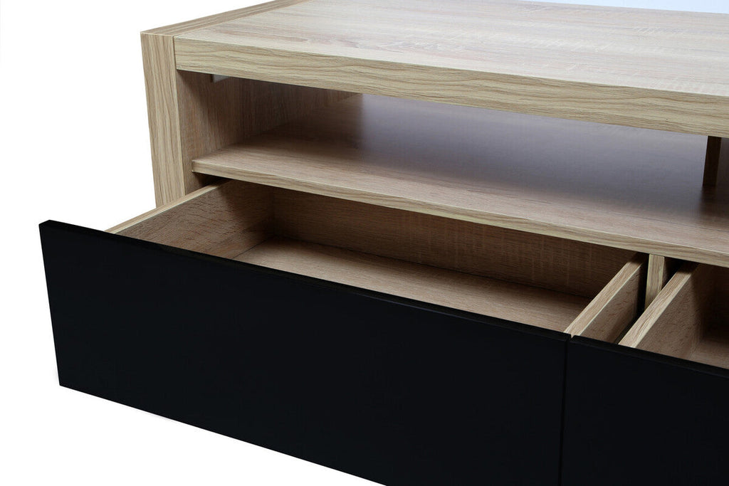 Natural Oak Veneer Coffee Table with 2 Storage Drawers and 1 Shelf