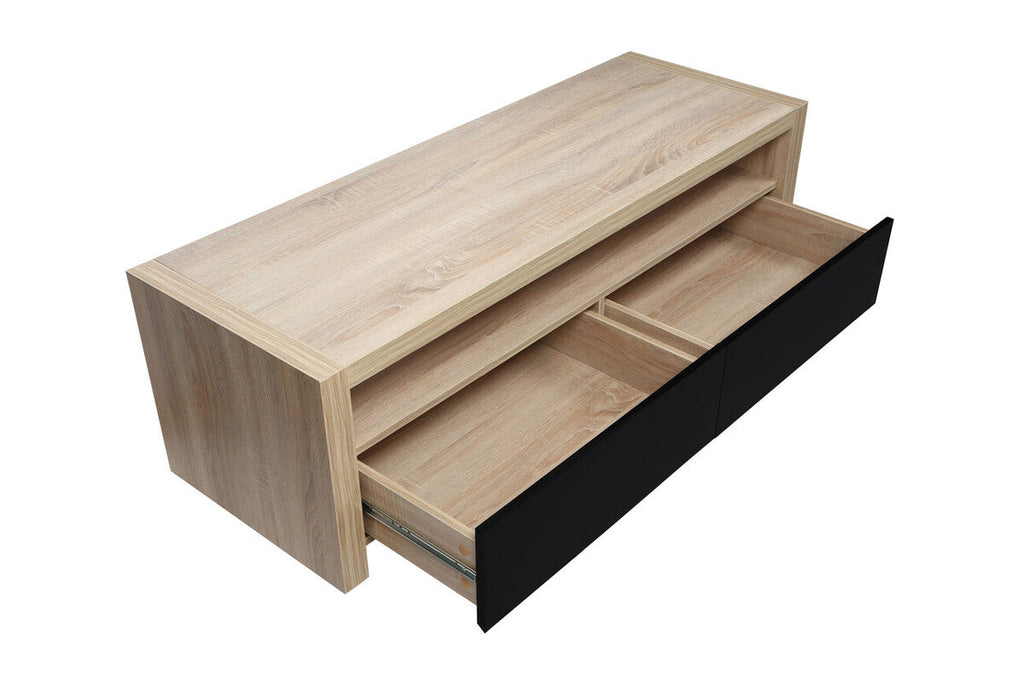 Natural Oak Veneer Coffee Table with 2 Storage Drawers and 1 Shelf