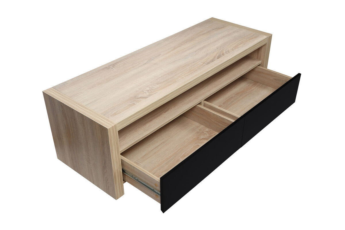 Natural Oak Veneer Coffee Table with 2 Storage Drawers and 1 Shelf