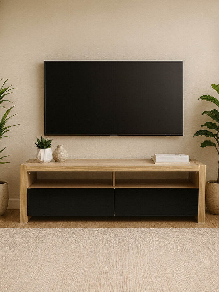 Natural Oak Veneer Coffee Table with 2 Storage Drawers and 1 Shelf