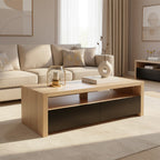 Natural Oak Veneer Coffee Table with 2 Storage Drawers and 1 Shelf