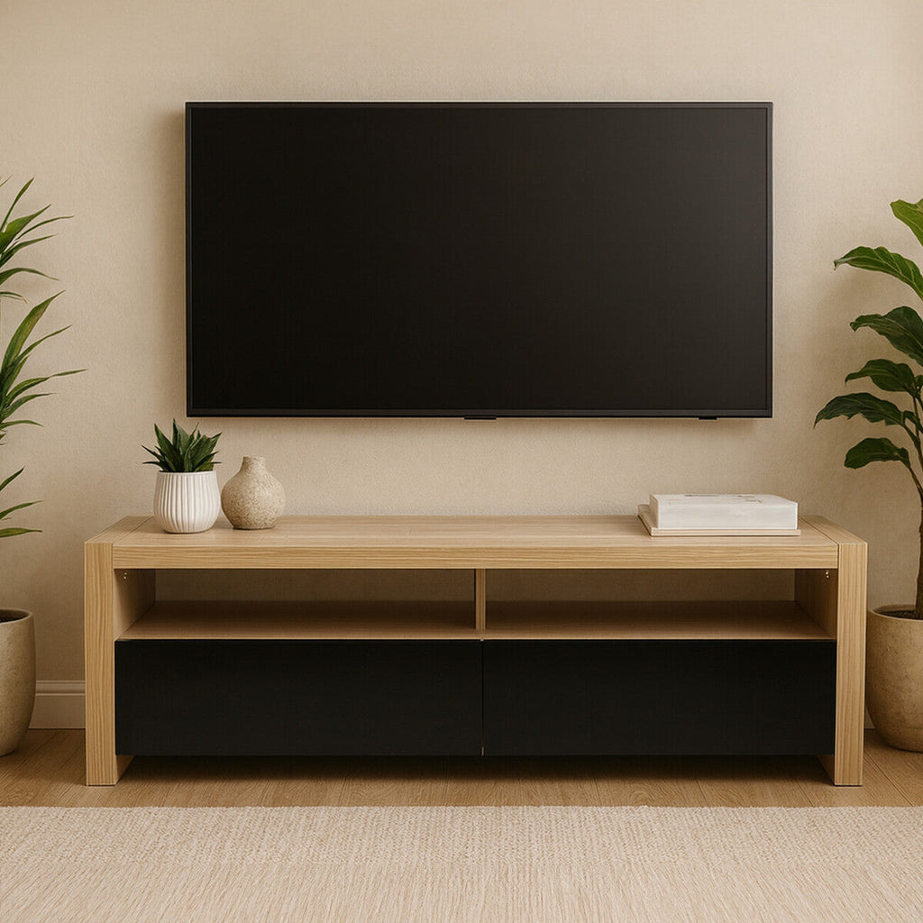 Natural Oak Veneer Coffee Table with 2 Storage Drawers and 1 Shelf