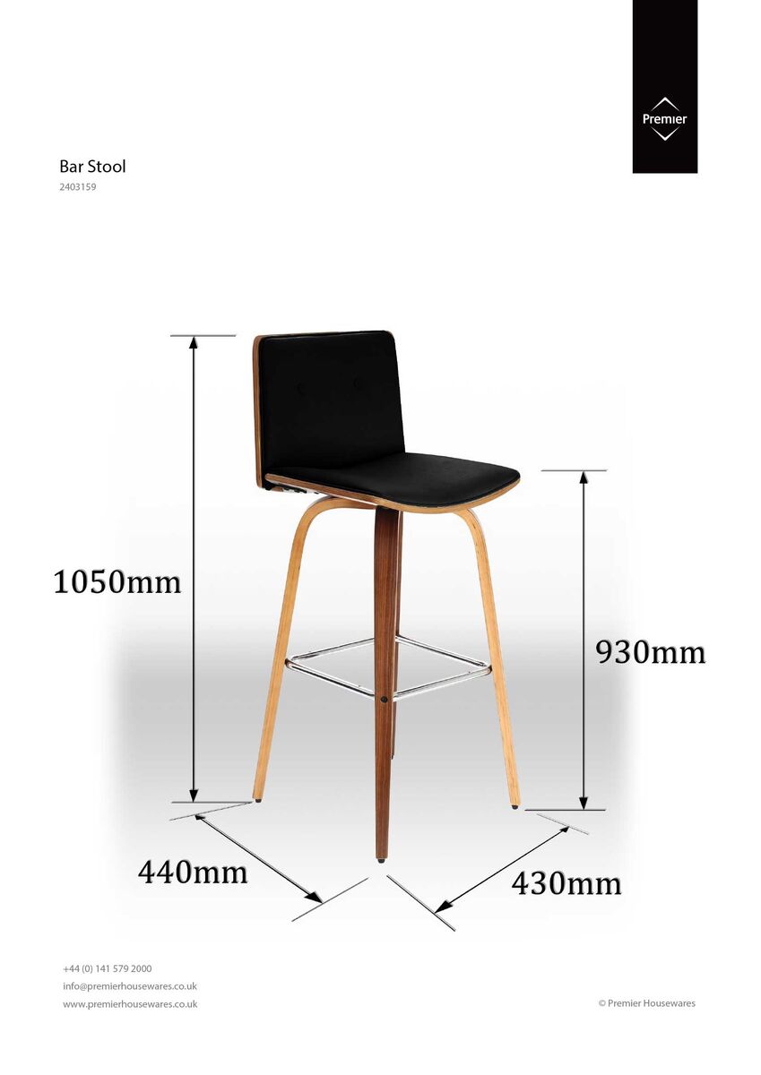 Buttoned Black Leather Effect Bar Chair