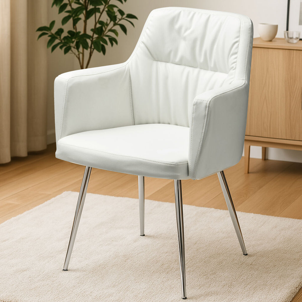 White Leather Effect Dining Chair