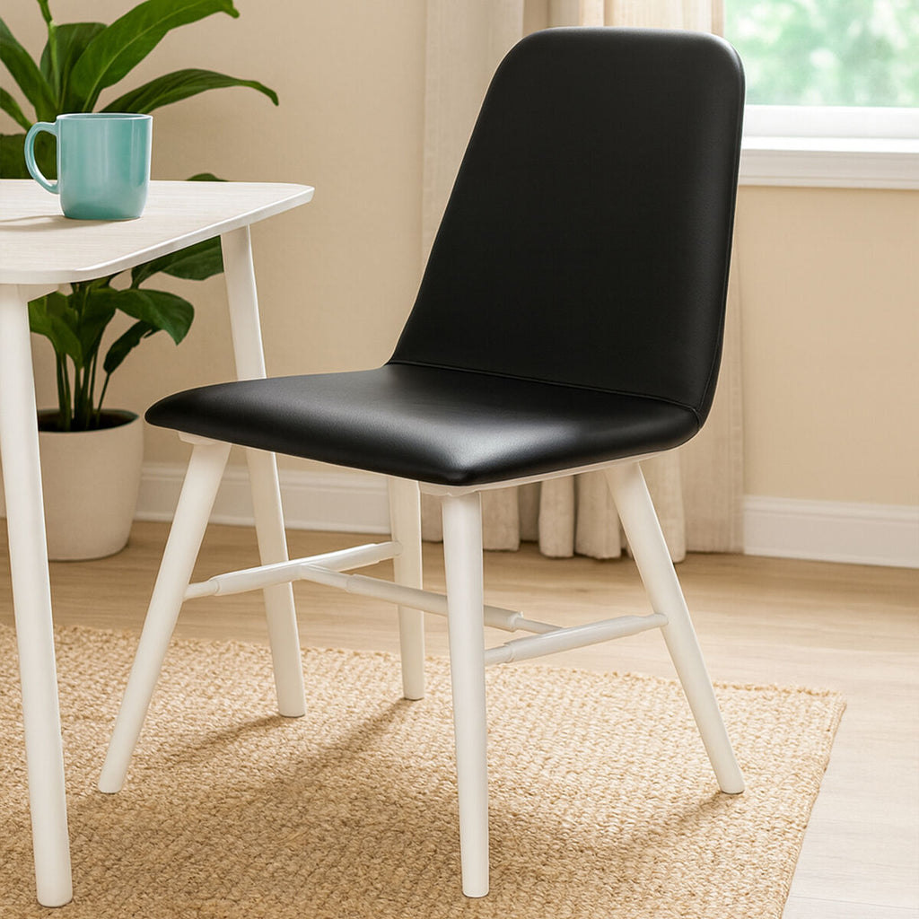 Black Leather Effect Dining Chair with White Legs