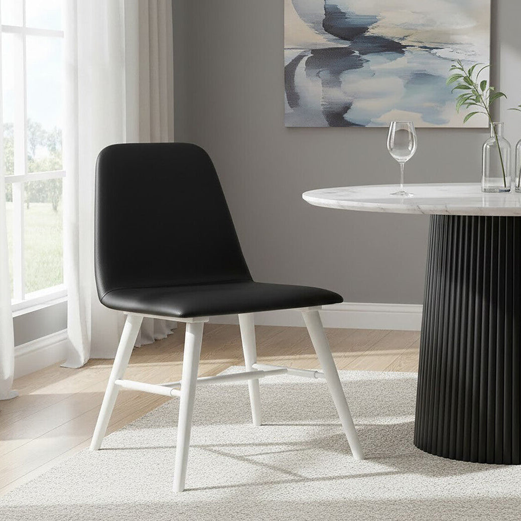 Black Leather Effect Dining Chair with White Legs