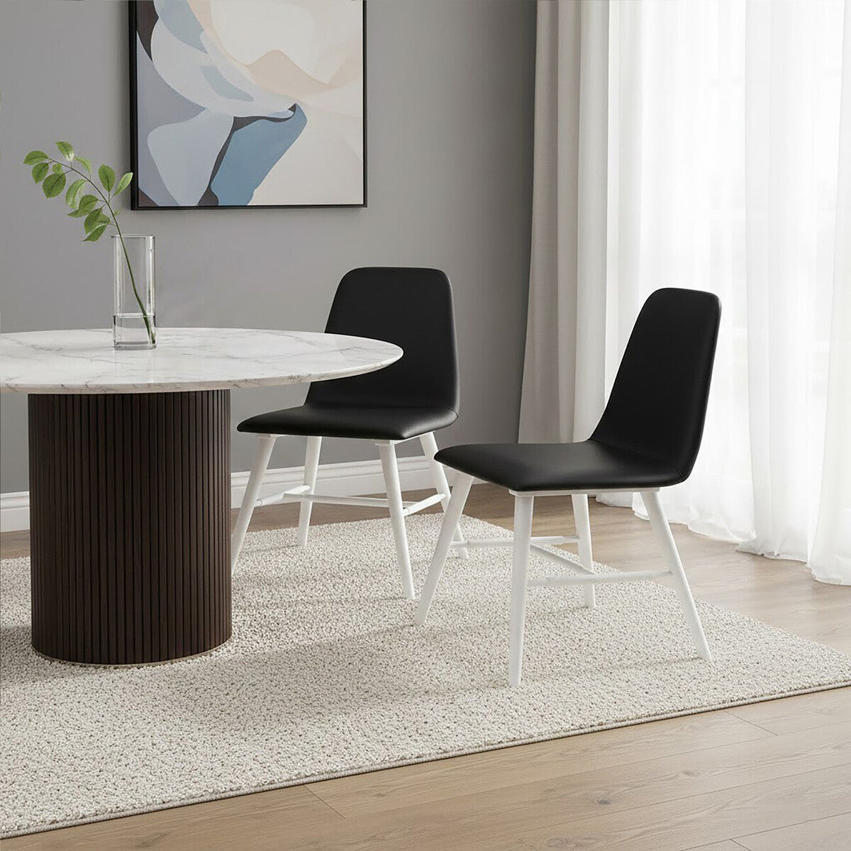 Black Leather Effect Dining Chair with White Legs
