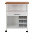 White 1 Drawer Kitchen Trolley with Bamboo Top