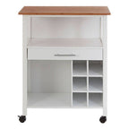 White 1 Drawer Kitchen Trolley with Bamboo Top