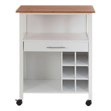 White 1 Drawer Kitchen Trolley with Bamboo Top