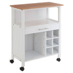 White 1 Drawer Kitchen Trolley with Bamboo Top