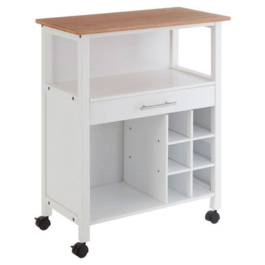 White 1 Drawer Kitchen Trolley with Bamboo Top