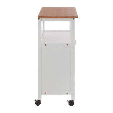 White 1 Drawer Kitchen Trolley with Bamboo Top