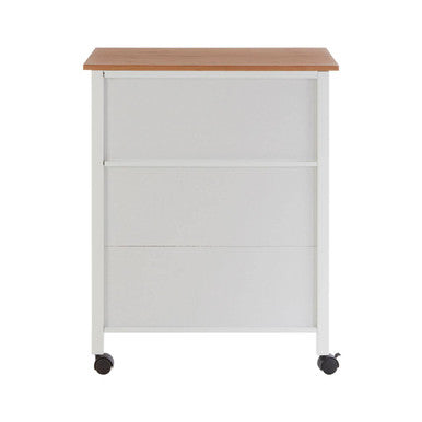 White 1 Drawer Kitchen Trolley with Bamboo Top