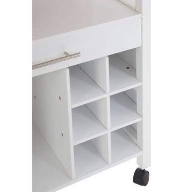 White 1 Drawer Kitchen Trolley with Bamboo Top