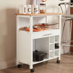White 1 Drawer Kitchen Trolley with Bamboo Top