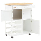 White 1 Drawer Kitchen Trolley with Bamboo Top and Cupboard