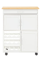 White 1 Drawer Kitchen Trolley with Bamboo Top and Cupboard