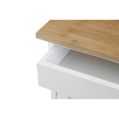 White 1 Drawer Kitchen Trolley with Bamboo Top and Cupboard