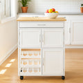 White 1 Drawer Kitchen Trolley with Bamboo Top and Cupboard