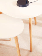 White Gloss and Bamboo Set of 2 Triangular Side Tables