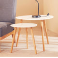 White Gloss and Bamboo Set of 2 Triangular Side Tables
