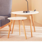 White Gloss and Bamboo Set of 2 Triangular Side Tables