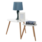 White Gloss and Bamboo Set of 2 Triangular Side Tables