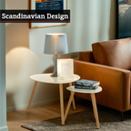 White Gloss and Bamboo Set of 2 Triangular Side Tables
