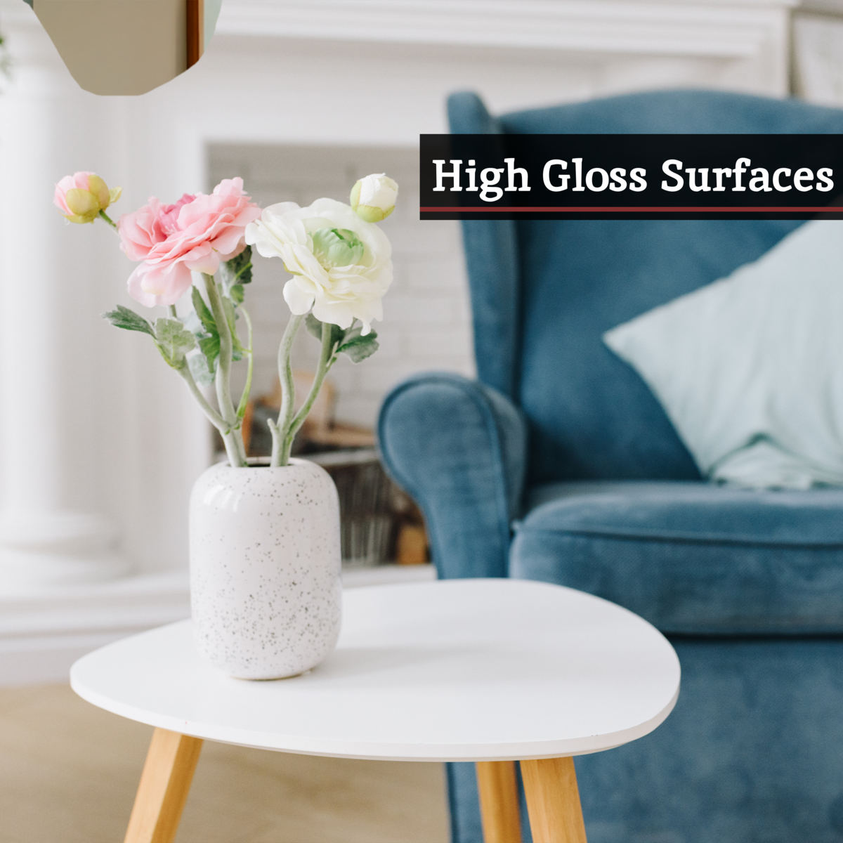 White Gloss and Bamboo Set of 2 Triangular Side Tables