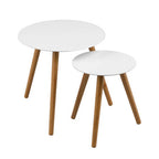 White Gloss and Bamboo Set of 2 Round Side Tables