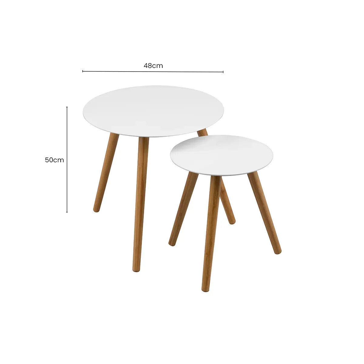 White Gloss and Bamboo Set of 2 Round Side Tables