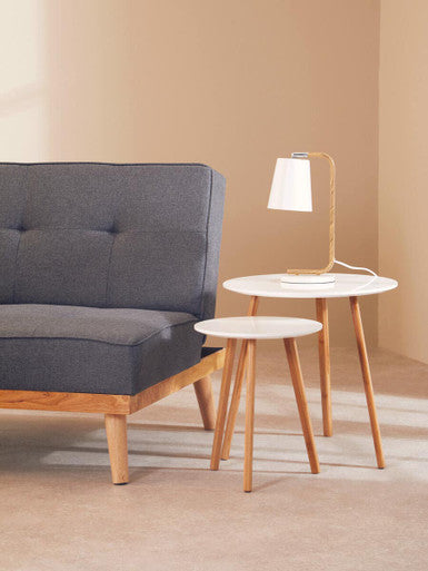 White Gloss and Bamboo Set of 2 Round Side Tables
