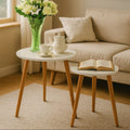White Gloss and Bamboo Set of 2 Round Side Tables