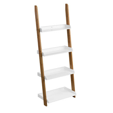 White Gloss and Bamboo 4 Tier Ladder Shelf Unit
