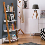 White Gloss and Bamboo 4 Tier Ladder Shelf Unit