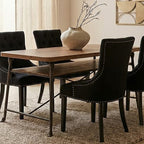 Natural Fir Wood Top Industrial Dining Table with Lower Shelf and Black Metallic Legs