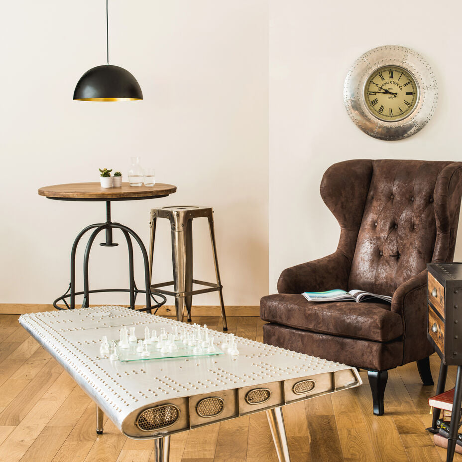 Natural Wooden and Metal Round Bar Table